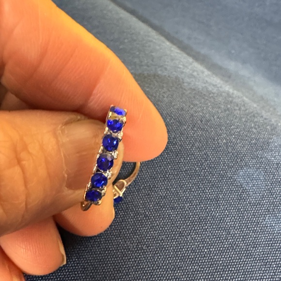 Charming Silver and Blue Hoop Earrings - Picture 3 of 4